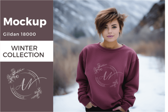 Download Garnet Gildan 18000 Mockup Female Model - Garnet Collection