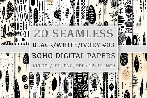 Download 20 Seamless Black White Ivory Boho Set 3 - Ivory boho Collection
