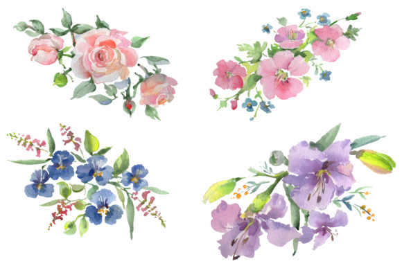Download Bouquet Clear Morning Pink and Blue Watercolor&nbsp; - Premium Resources