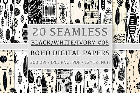 Download 20 Seamless Black White Ivory Boho Set 5 - Ivory boho Collection