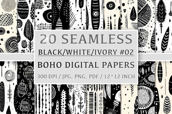 Download 20 Seamless Black White Ivory Boho Set 2 - Ivory boho Collection